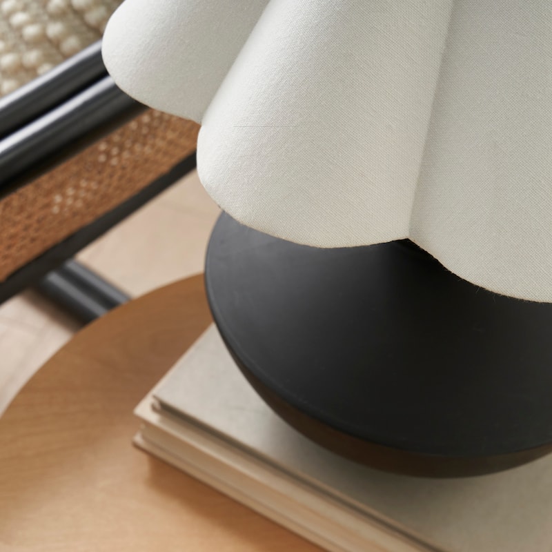Nourison 18" Black Wooden Table Lamp with Fluted Shade