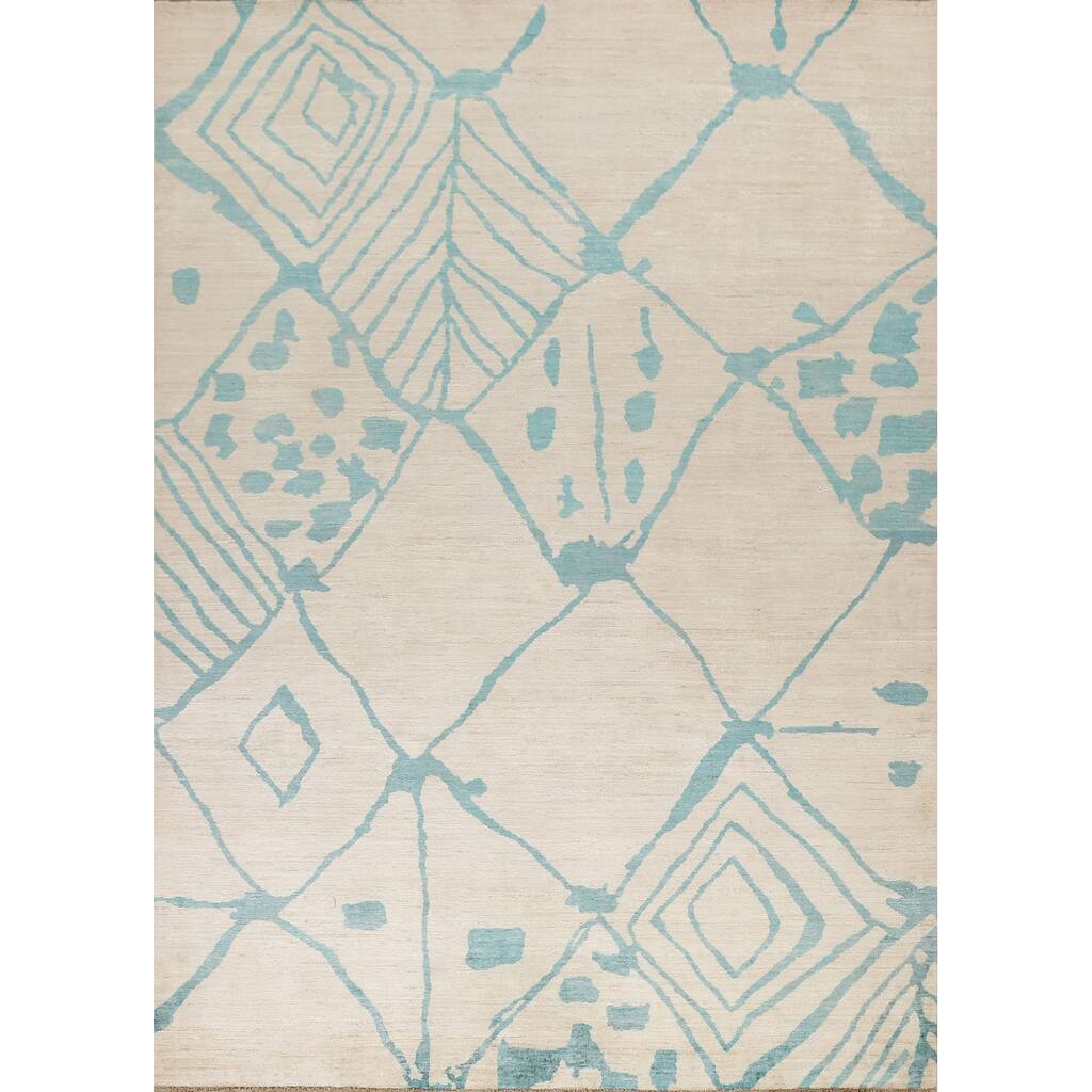 Vegetable Dye Contemporary Moroccan Area Rug Hand-knotted Wool Carpet - 7'9" x 9'9"