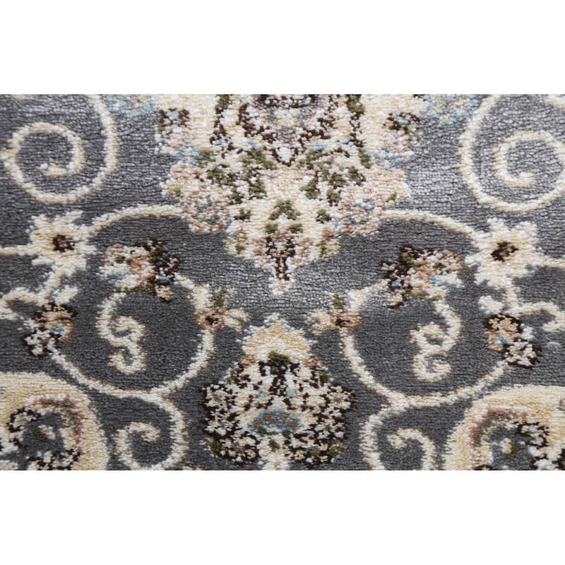 Grey Floral Medallion Transitional Turkish Rug Oriental Carpet