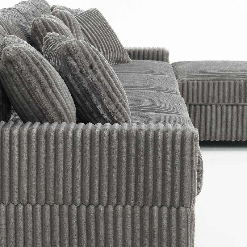 Anne 150" W Upholstered Plush Corduroy Modular Sectional Sofa