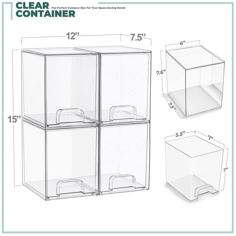 Sorbus Wide Stackable Acrylic Storage Drawers, Clear Plastic Organizer Bins for Baby Bottles, Bathroom, & Kitchen Organization