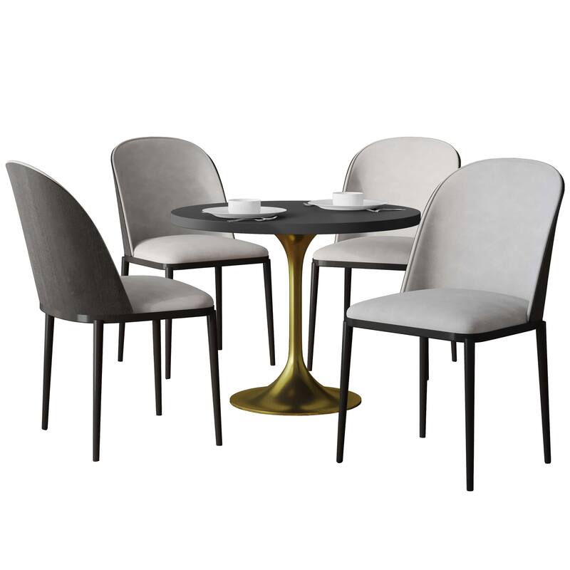 Verve 5-Piece Dining Set 36-Inch Round MDF Tabletop Dining Table and 4 Side Chairs - Black/Light Grey