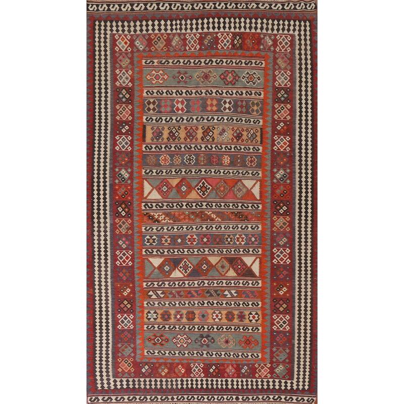 Tribal Kilim Qashqai Persian Antique Area Rug Hand-Woven Wool Carpet - 5'5"x 9'6"