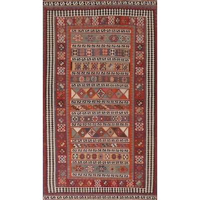 Tribal Kilim Qashqai Persian Antique Area Rug Hand-Woven Wool Carpet - 5'5"x 9'6"