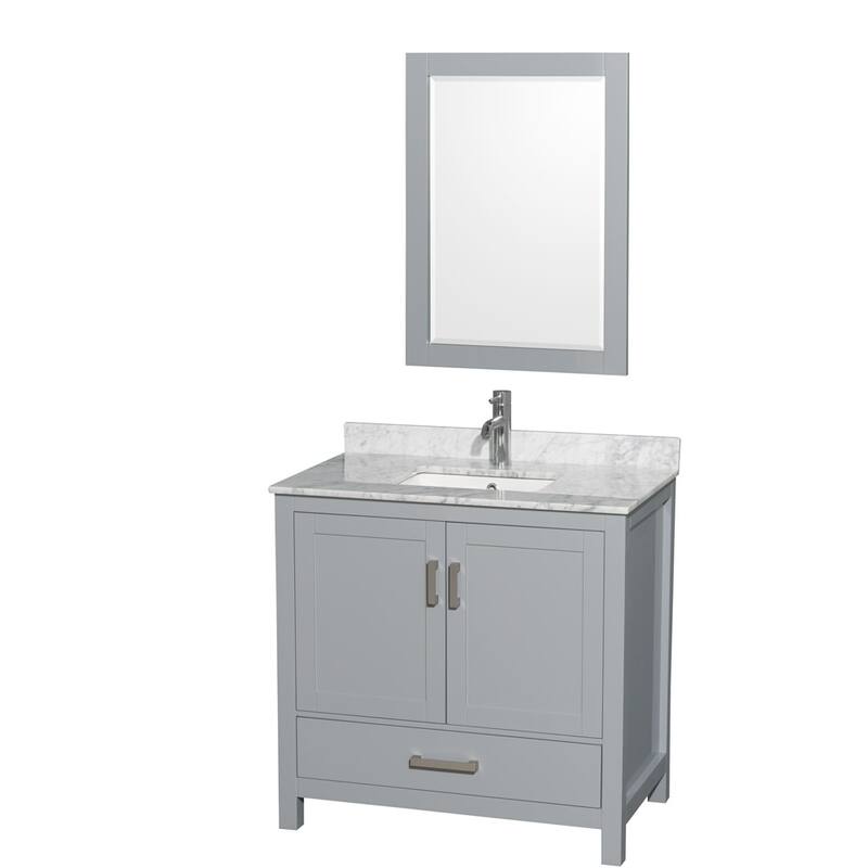 Wyndham Collection WCS141436SUNSM24 Sheffield 36" Free Standing Single - Gray / White Carrara Marble Top / Brushed Chrome - Steel Finish