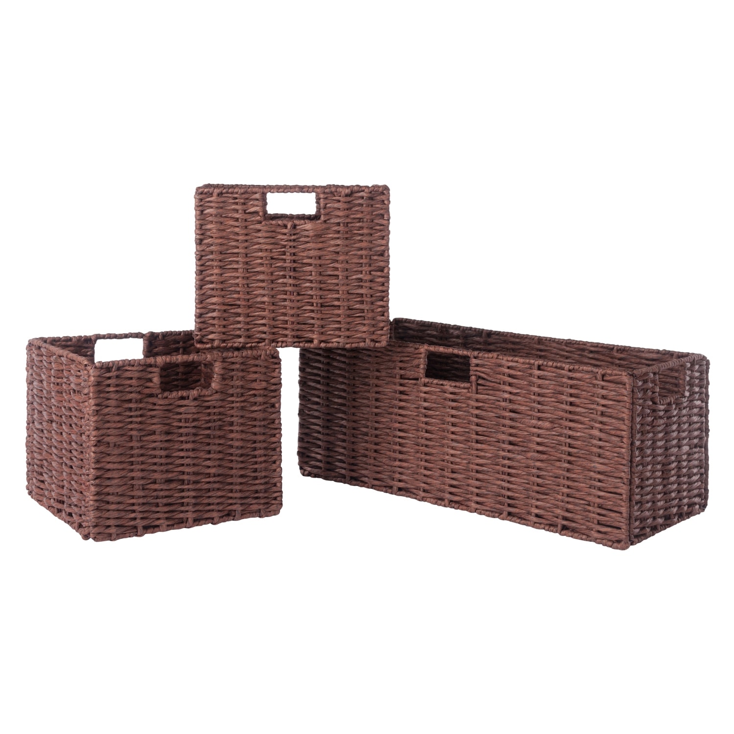 Water Hyacinth Baskets with Handle Open-Home-Storage-Bins, Walnut