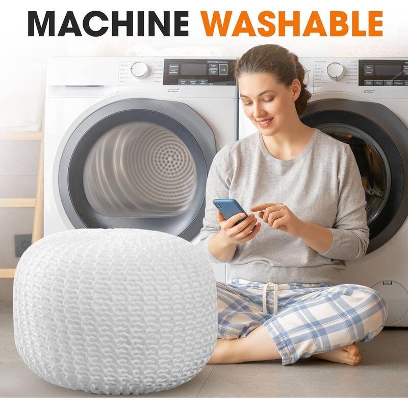 Cheer Collection Decorative 18-inch Chunky Hand-knit Pouf Ottoman