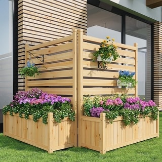2-Panel Wood Fence Panels with Planter Box for Outside, Yard - N/A