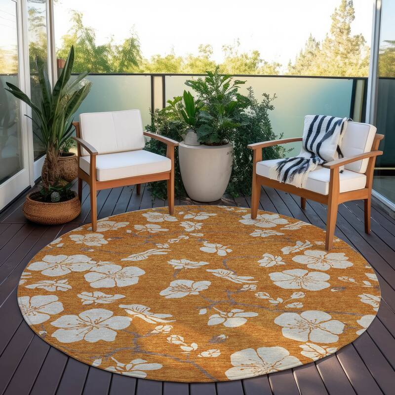Machine Washable Indoor/ Outdoor Calm Floral Chantille Rug