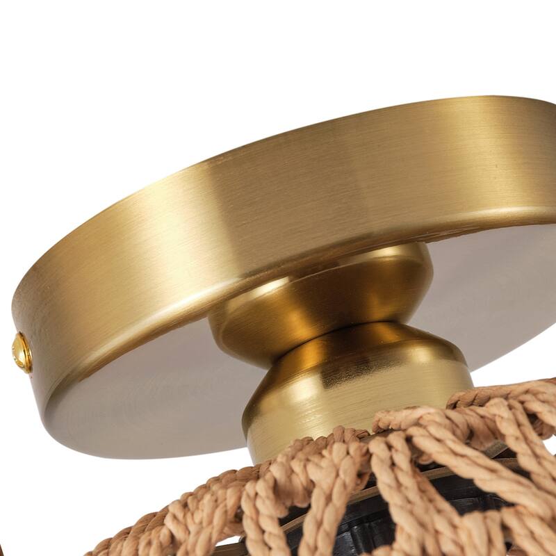 Handmade Woven Paper Rope Dome Boho Semi Flush Mount Ceiling Light