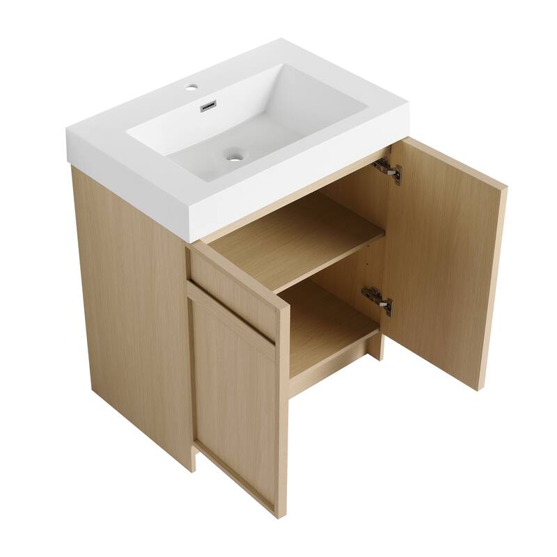 Bathroom Vanity with Resin Sink, Soft-Close Door Hinges, Adjustable Shelf, Scratch & Water-Resistant Melamine