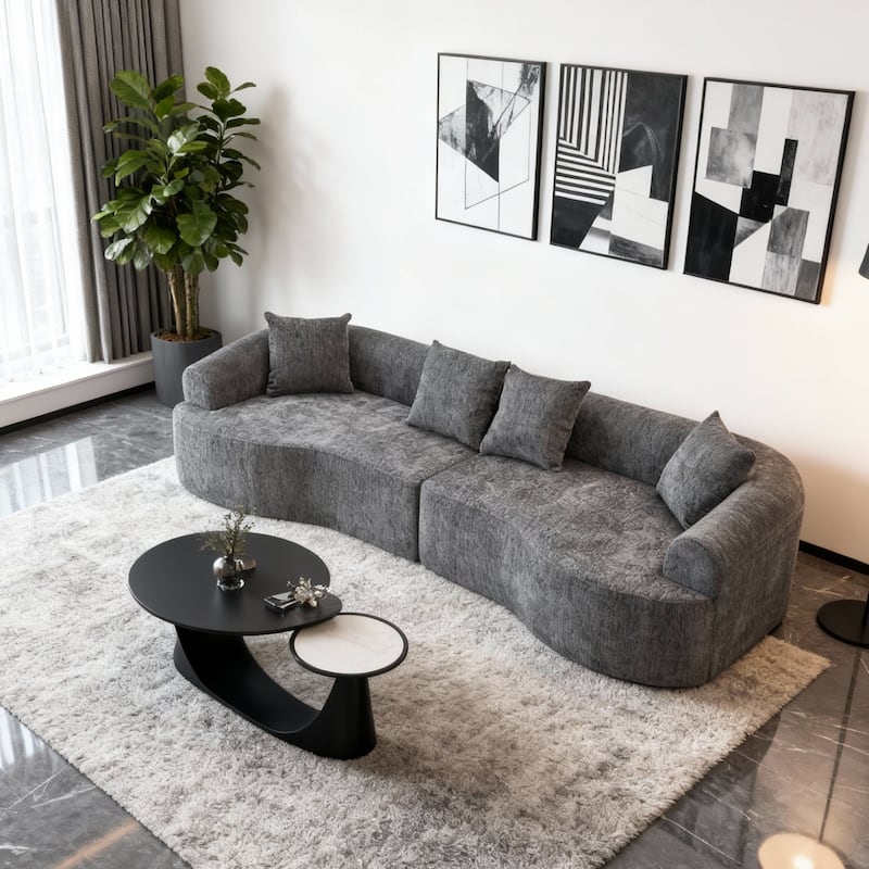 106.29" Curved Chenille Sectional Sofa, No Assembly Required