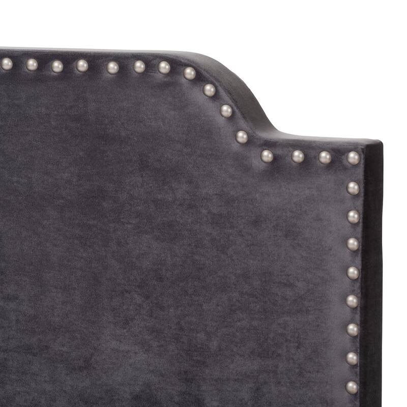 Luxury Velvet Queen Bed - Nailhead Trim Upholstered Bed Frame - Grey Bedroom Furniture