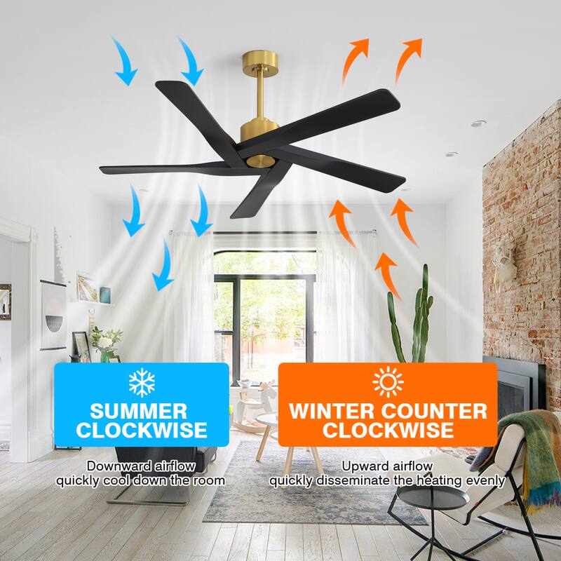 WINGBO 54 inch 5 ABS Blades DC Motor Indoor Ceiling Fan with Remote Control - 64inch - Gold and Black
