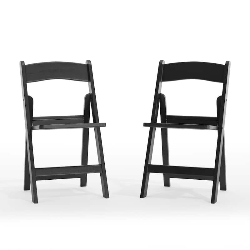 2 Pack 1000 lb. Capacity White Resin Folding Chair with Slatted Seat - 18"D x 17.5"W x 30.75"H - Black