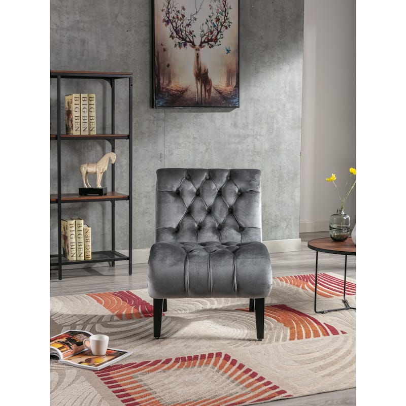 Velvet Upholstered Leisure Chair For Living Room With Wood Legs