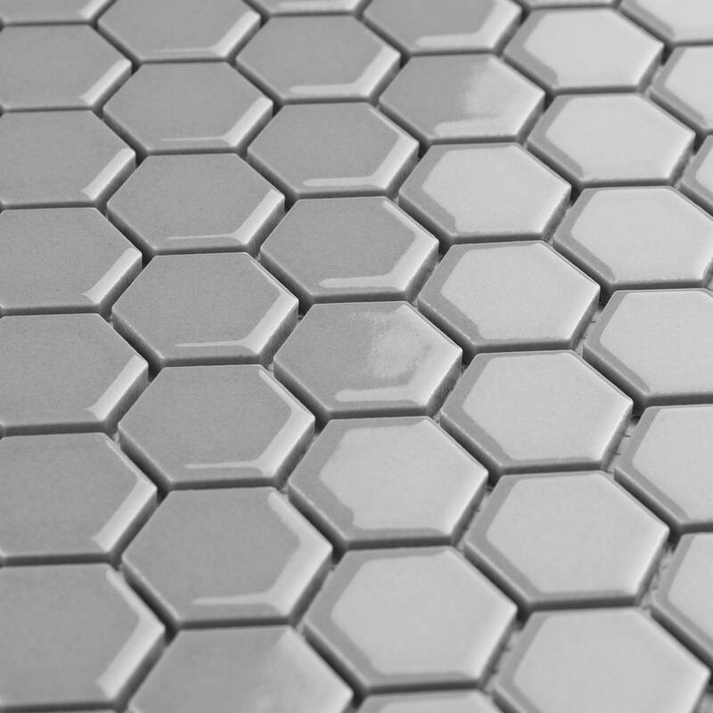 Merola Tile Metro 1" Hex Glossy Light Grey 10-1/4" x 11-7/8" Porcelain Floor and Wall Tile