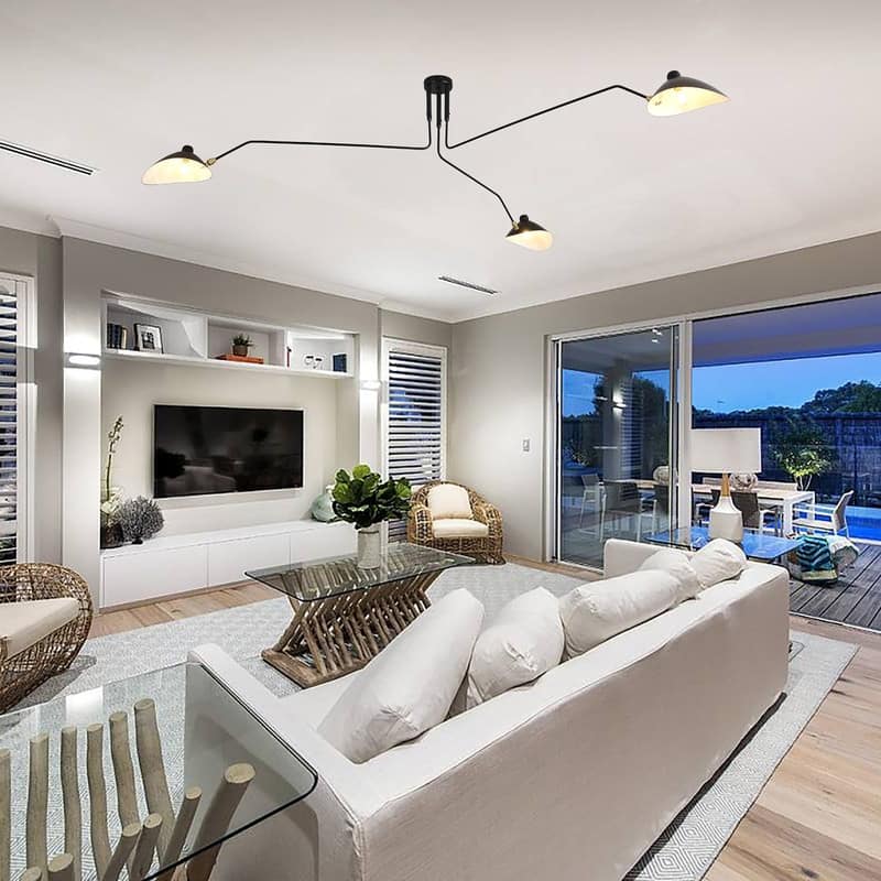 Mid Century Chandelier Modern 3 Arm Ceiling Light Fixture, Small Size - 70.47x17.72x17.72in