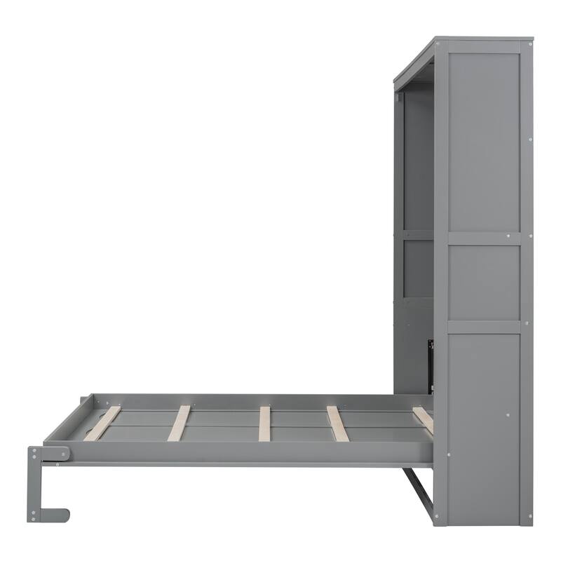 Murphy Bed Wall Bed with Built-in Shelves, Full/Queen Size, Foldable Cabinet for Small Spaces, Home Offices, and Apartments