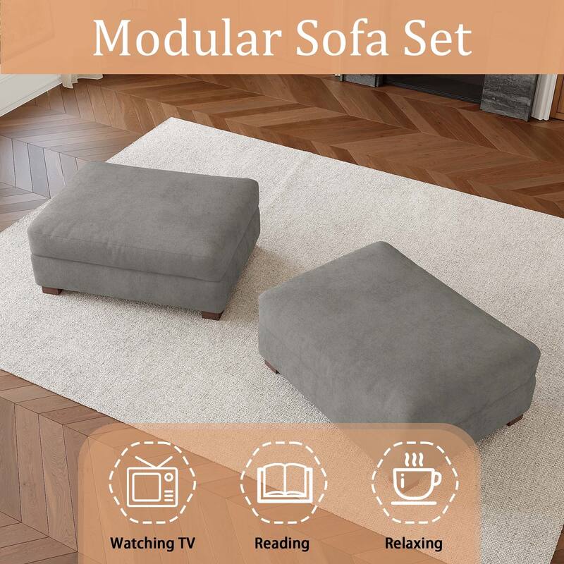 Oversized Chenille Modular Ottoman With Cushioned Top