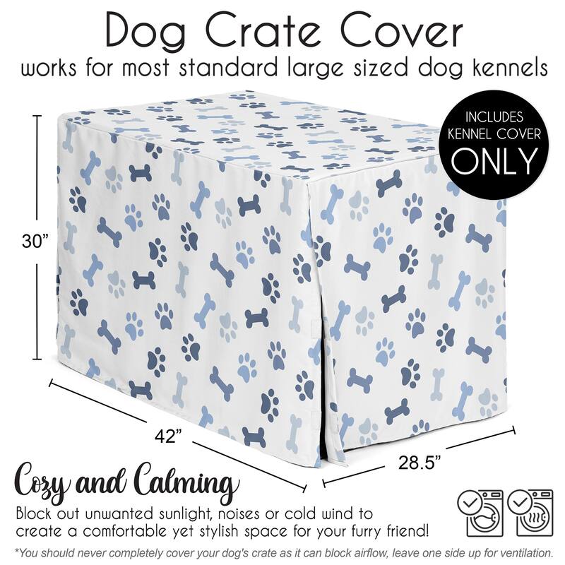 Sweet Jojo Designs Bone Paw Print Collection Dog Crate Kennel Cover 42in. - Slate Navy Blue Modern Off White Gray Puppy