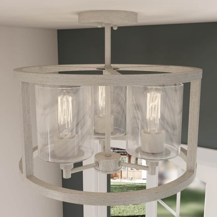 Acroma 3-Light Milk Glass Semi Flush Mount - N/A - NickelDust