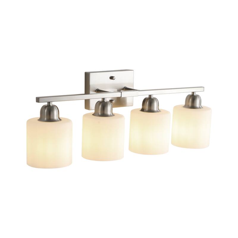 4-Light Brushed Nickel Bathroom Vanity - Milky Frosted Glass - E26 Socket