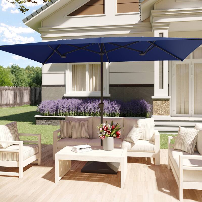 BONOSUKI 10 x 6.5Ft Double-Sided Patio Umbrella with Large Canopy Outdoor Table Umbrella for Garden and pool, Anthracite Gray - Navy Blue