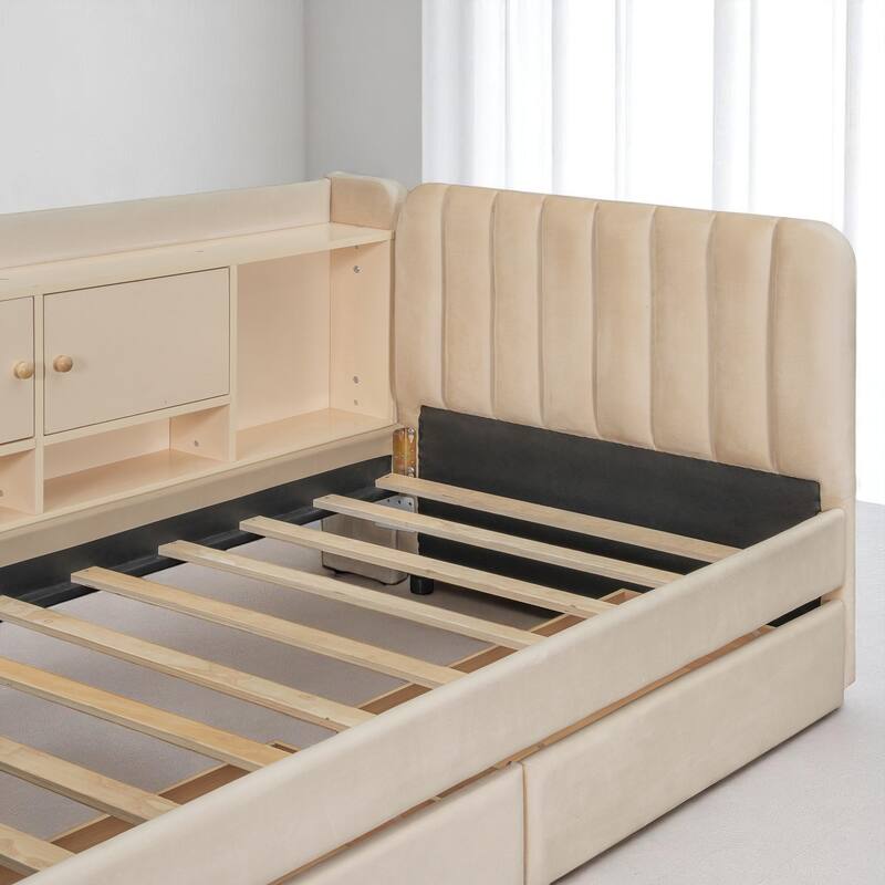 Multi-Functional Twin Daybed with Storage Drawers, Shelves, Flip Cabinets, and Side Table for Small Rooms