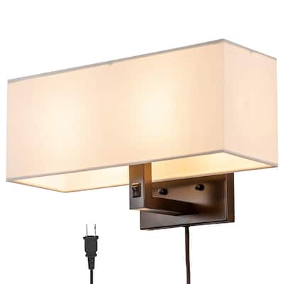 2-Light Oil-rubbed Bronze Finish Wall Sconce with Linen Shade - ORB