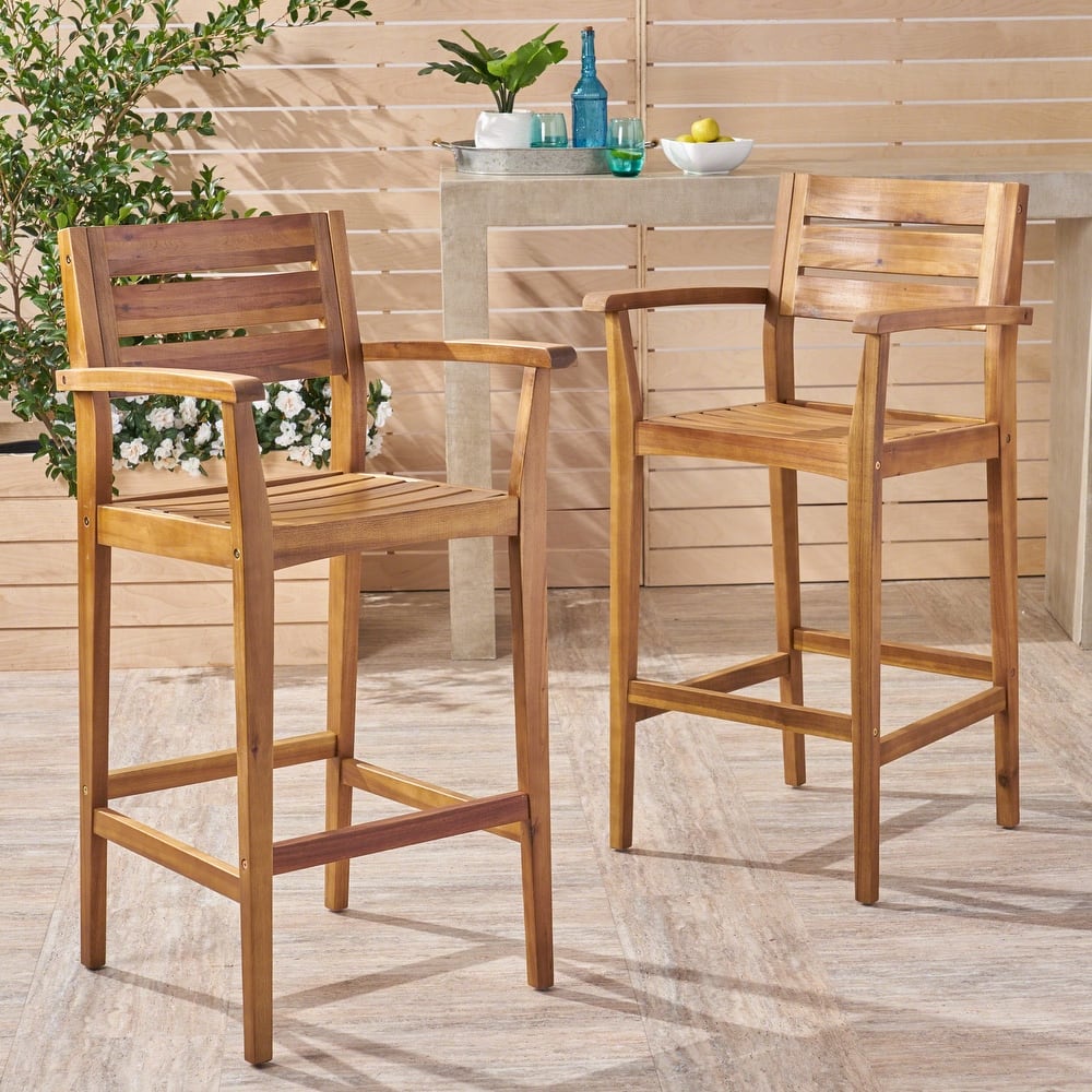 Stamford Outdoor Rustic Acacia Wood Barstool (Set of 2) by Christopher Knight Home