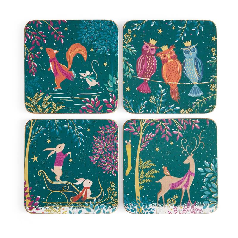 Sara Miller Woodland Tales Coasters, Set of 4 - 4 x 4 in - 4 x 4 in