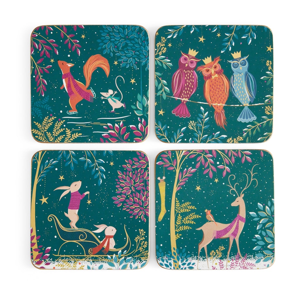 Sara Miller Woodland Tales Coasters, Set of 4 - 4 x 4 in