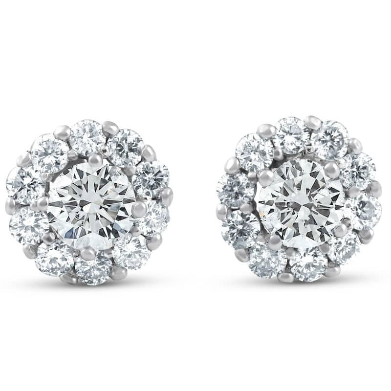 Bliss Diamond 1ct Halo Round Diamond Studs White Gold - White