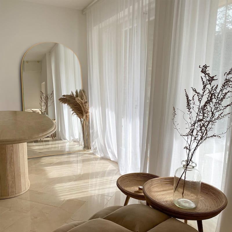 Modern Arched Full-Length Wood Floor Standing Mirror