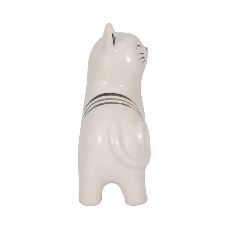 Sagebrook Home's Ceramic 7" Standing Kitty Figurine, Delightful Black and White Decor Piece - 7" x 3" x 7"