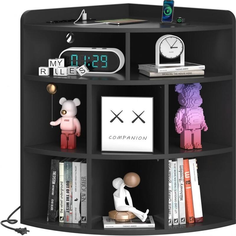 3-Tier Corner Cabinet with USB Outlet - Black