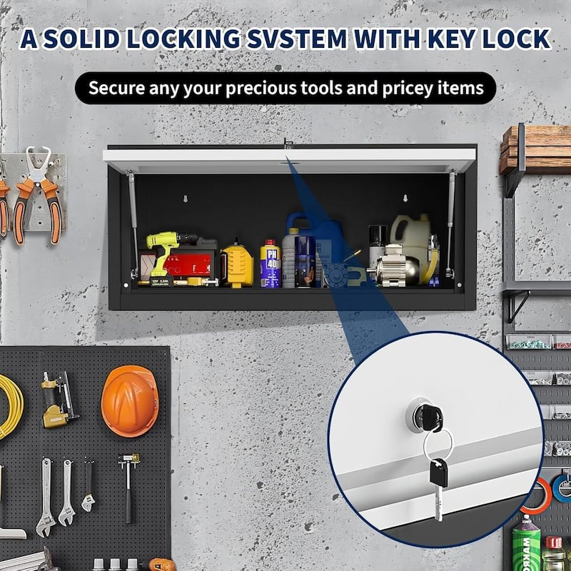 Wall-Mounted Heavy-Duty Cabinet with Lock for Kitchen, Office, Trailer, Garage - N/A
