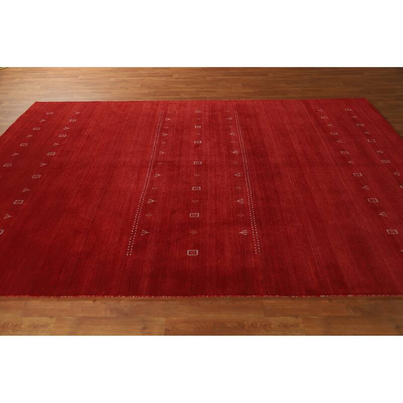 Hand Knotted Oriental 100% Wool Carpet Tribal Tribal Red Gabbeh Area Rug - 9' 9'' X 6' 8''