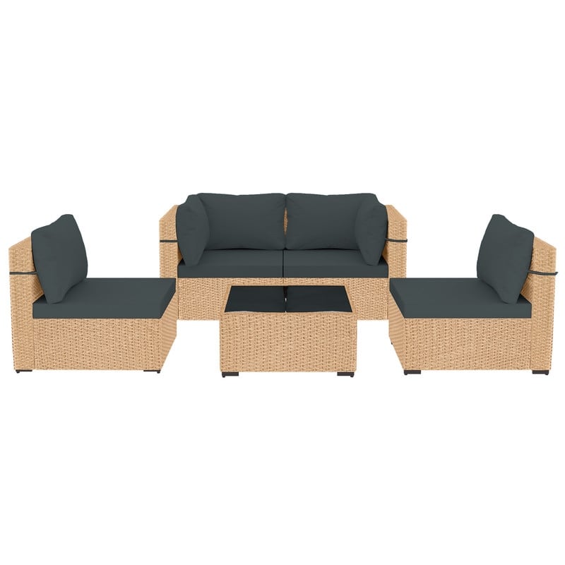 Patio Watcher 5-Pieces Yellow Rattan Conversation Set with Cusions for Outdoors