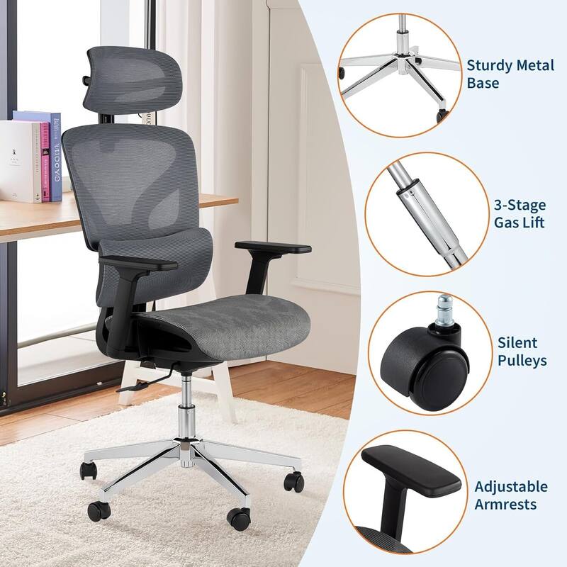 Ergonomic Adjustable Mesh Office Computer Chair for Work, Study, Gaming