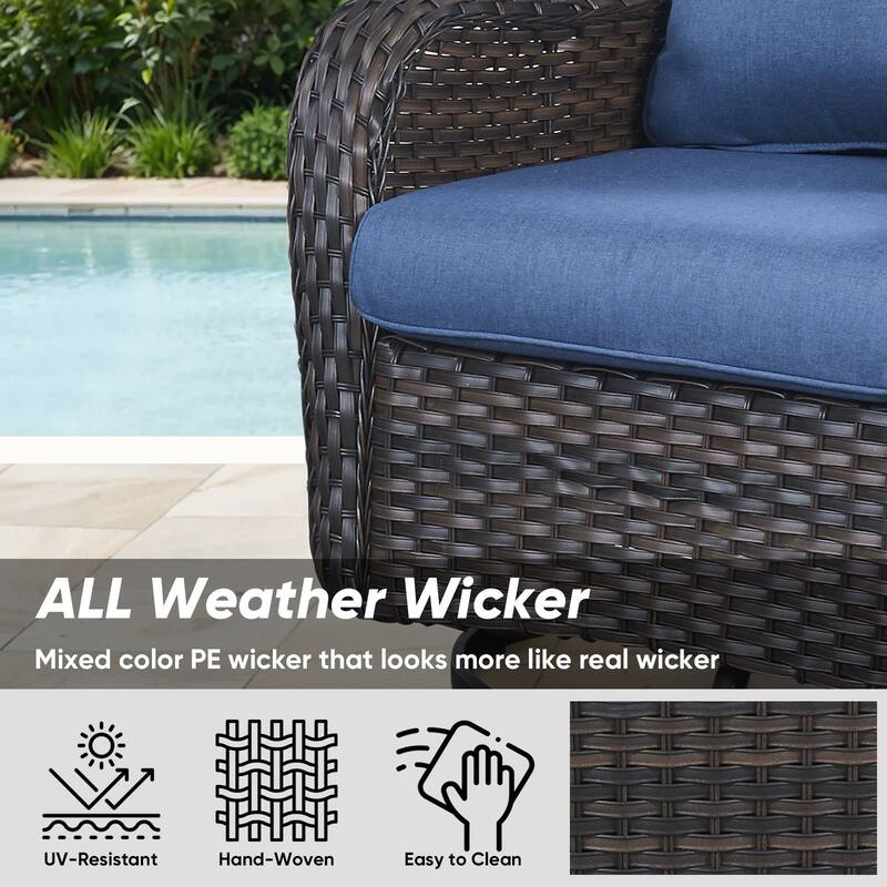 7 Pieces Outdoor Gliders Chairs Table Fire Pit Table with 5-Inch Thick Cushions