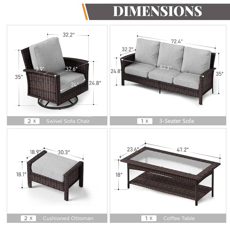 MAISON ARTS Extra-Large Patio Wicker Sofa Conversation Set with Coffee Table, Oversize Seat with 5.5'' Thick Padded Cushion