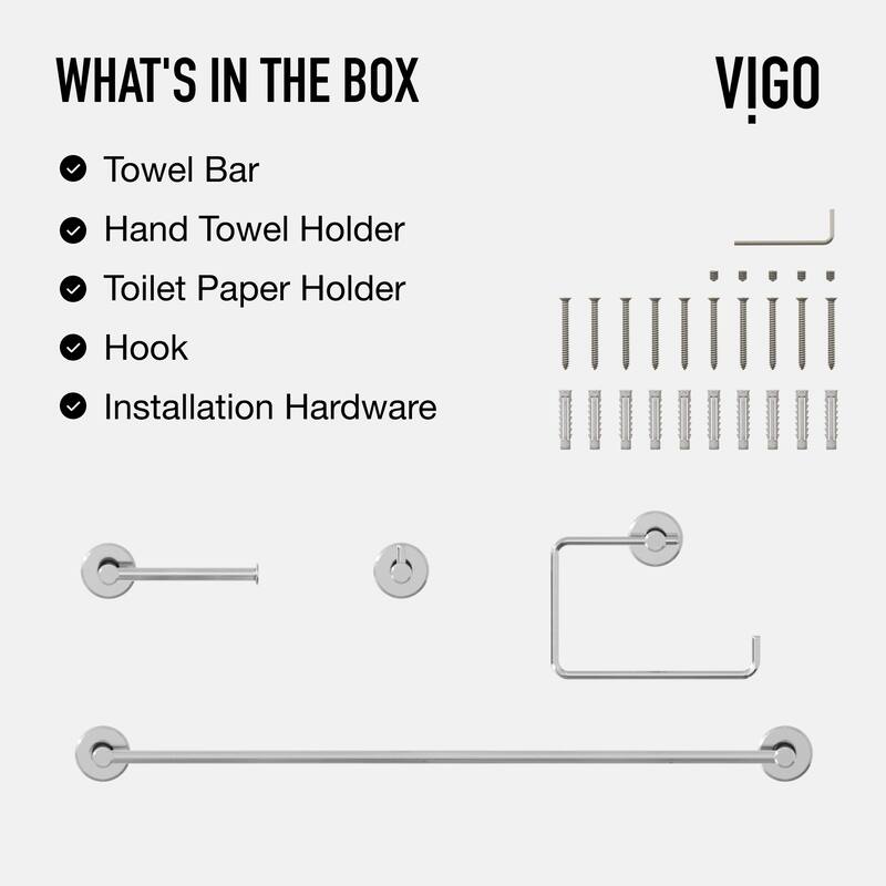 VIGO Cass 4-Piece Bathroom Hardware Accessory Set with 24 in. Towel Bar, Toilet Paper Holder, Hand Towel Holder, Hook