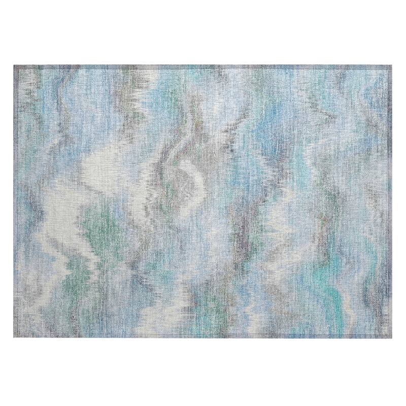 Machine Washable Indoor/ Outdoor Abstract Watercolor Chantille Rug