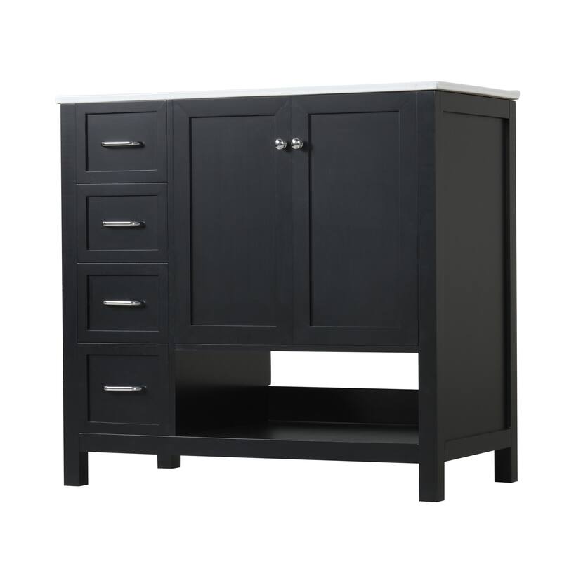 Roomfitters 36" Bathroom Vanity with Sink Top Cabinet with 2 Doors 2 Drawers Open Shelf Solid Wood and MDF Boards