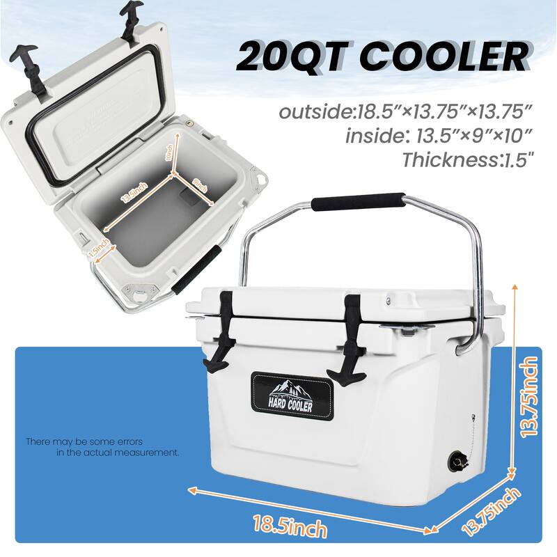 20 Quart Khaki Cooler, Ultra-Tough Hard Shell Ice Chest, Compact Portable Cooler Keeps Ice Up to 5 Days for Outdoor Adventures