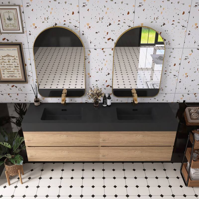 Wall Mounted Bathroom Vanity with Solid Surface Sink and Soft Drawers