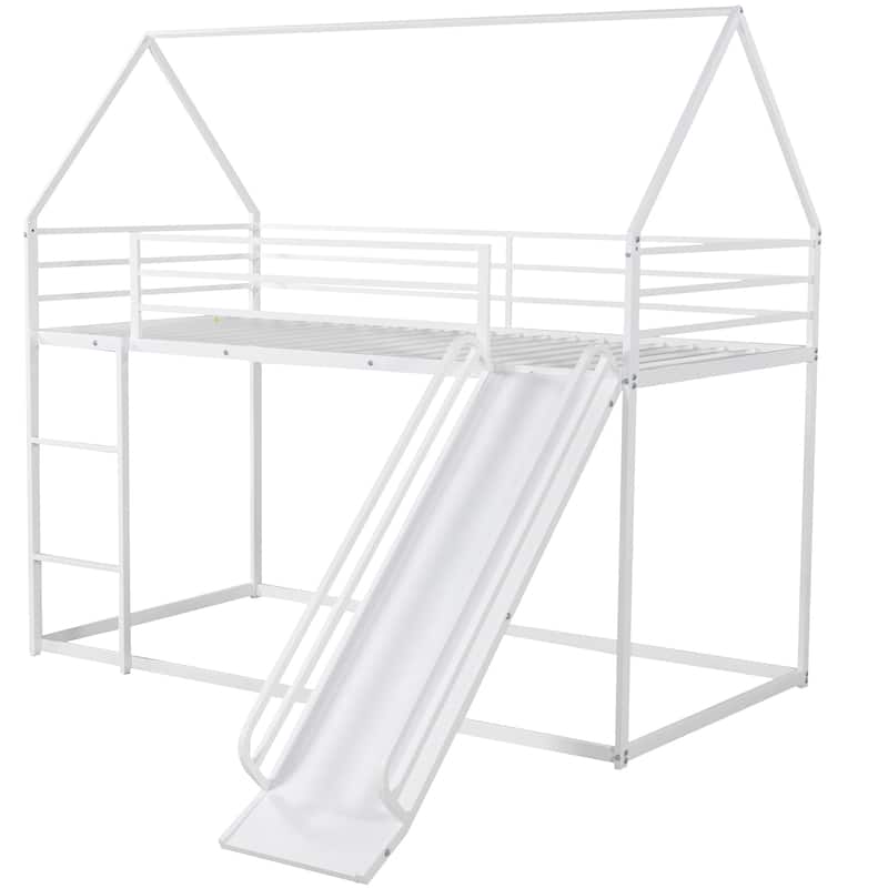 Metal Twin Bunk Bed with Slide and Ladder for Kids - Fun Playhouse Style