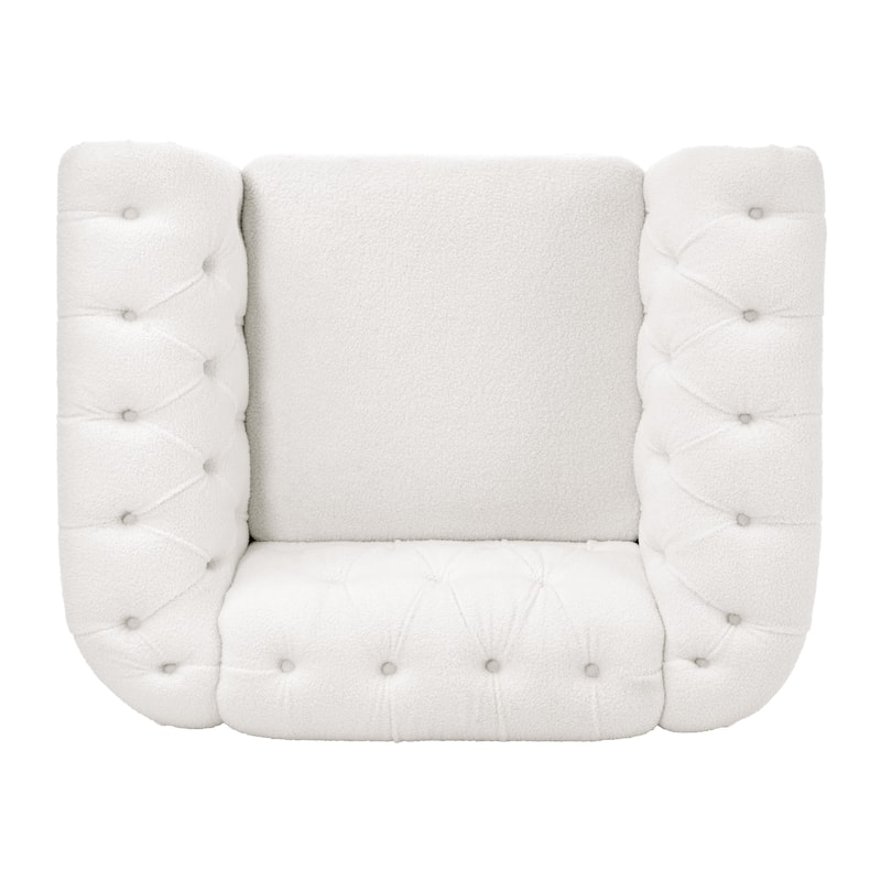 White Teddy Modern 38.98" Upholstered Buttons Tufted Accent Chair with Gourd Shaped Birch Legs and Nailheads